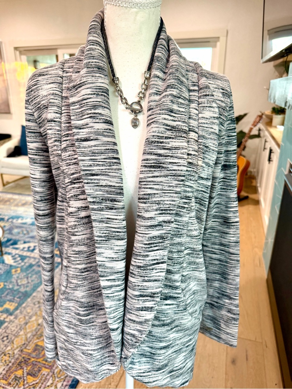 Lucky Brand Gray Marled Open-Front Shawl Collar Cardigan